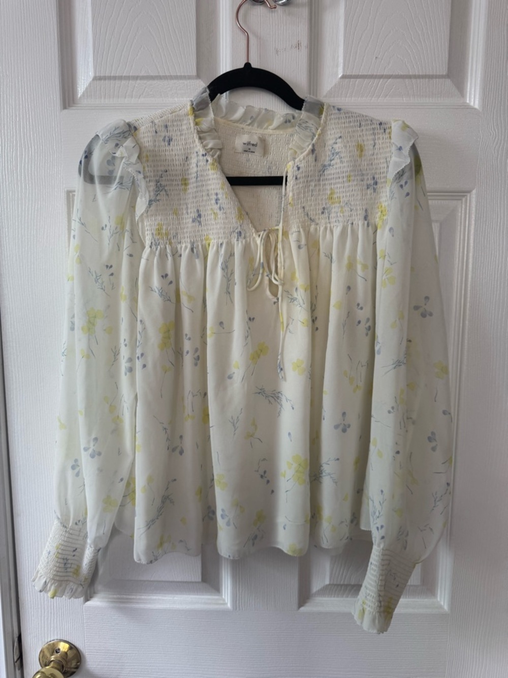 Wilfred Cream Floral Smocked Yoke Blouse - Yellow & Gray